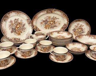 Gold Fruit Transferware Plates, Bowls, Platters More