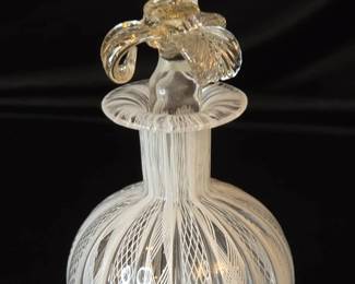Vintage Murano White Latticino Swirl Pattern Perfume Bottle