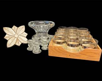 12 MCM Cocktail Glasses, A Heisey Glass Bowl More