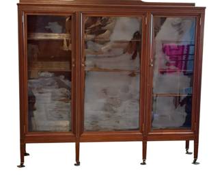 Large Vintage Mahogany Tone Display Cabinet On Wheels