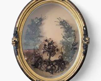Antique Victorian Real Hair Wreath In Shadowbox Frame