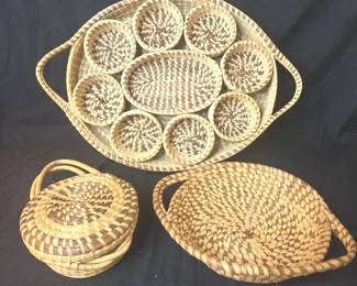 Authentic Charleston SC Sweetgrass Baskets Serving Tray, Covered Basket Bowl