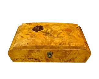 Vintage Italian Burl Wood Marquetry Music Box With Swiss Reuge Movement