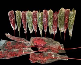 Red Green Glitter Pine Needle Berry Stems