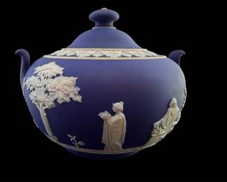 Vtg Wedgewood Cobalt Blue Jasperware Sugar Bowl Wlid