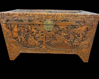 Vtg Carved Asian Camphor Wooden Chest