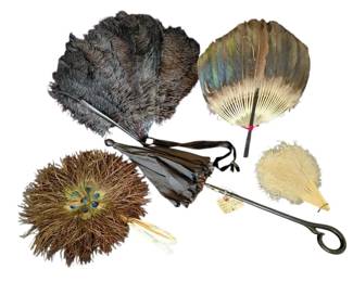 Vintage Victorian Parasol With Collection Of Vintage Feathered Fans