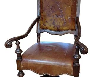 Vintage Highback Armchair With Leather Upholstery