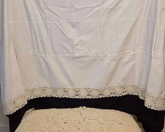 Redshirt With Crochet Hem And Two Crochet Pillow Cases