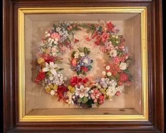 Victorian Mourning Wreath Houses In Shadow Box Frame