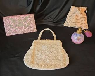 Vintage Hand Beaded PursesClutch And Perfume Bottle