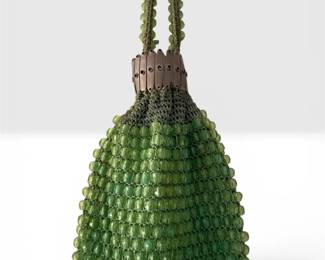 Unique Vintage Green Beaded Hand Bag With Decorative Collar Closure