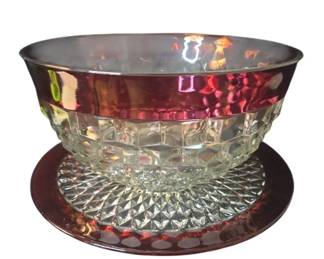 Vintage Indiana Glass Whitehall Ruby Flash Punch Bowl Underplate Set