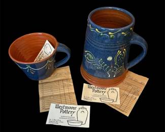 Rare 1983 Westmoore Pottery SlipDecorated Redware Pair