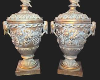 Pair Of Chrisdon Classical Style Composition Lidded Urns