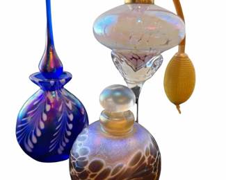 3 Vintage Iridescent Perfume Bottles
