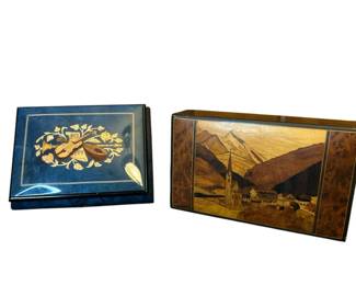 Vintage Musical Jewelry Box Pair Italian Sorrento Colorado Wood