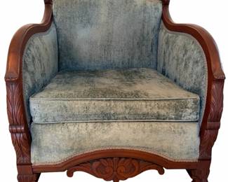 Vtg. Rococo Style Hand Carved Upholstered Armchair