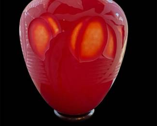 Nourot Glass Etched Peaches Vase