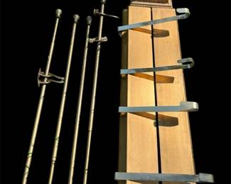 Brass Curtain Rods w Bronze Patin, Clip Hangers Victorian Wood Piece Shelves