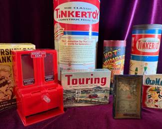 Vintage Games Toys Featuring Hersey Bar Bank And WWI Era Cootie Game