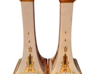 Vintage Oriental Porcelain Candlestick Pair