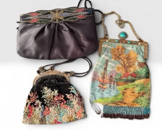 Three Vintage Beaded Hand Bags In Unique Styles