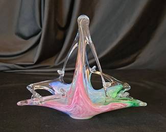 09 Vintage Murano Art Glass Hand blown Basket