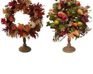 Two Reversible 34 Tall Standing Fall Themed Wreathes