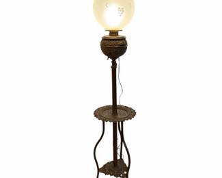 Ornate Victorian Brass Converted Oil Lamp Floor Lamp