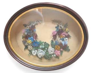 Vintage Framed Shadowbox Featuring 3D Bouquet Handmade With Beads
