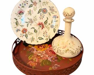 Vintage Floral Porcelain Metal Kitchenware