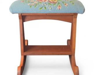 Vintage Needlepoint Cushion Wooden Footstool