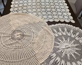 Rose Motif Table Cover And Two Round Doilies