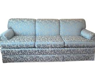 Vintage Blue Damask Upholstered Sofa