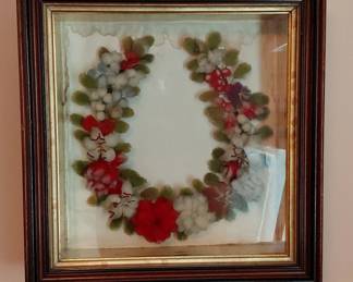 Vintage FlowerStyle Wreath In Dark Wood Shadowbox Frame