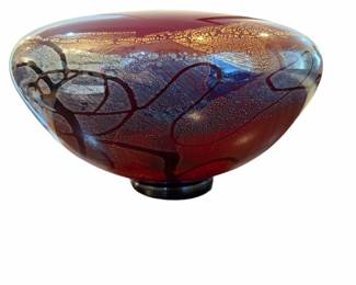 Signed Nourot Glass Burgundy, Black Gold Vessel