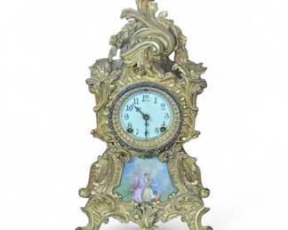 19th Century Ansonia Gilt Metal And Porcelain Mantel Clock