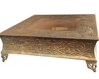 Vintage Oriental Embossed Brass Colored TrayStand