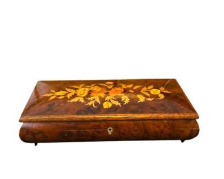 Vintage Reuge Swiss Floral Marquetry yesterday Musical Jewelry Box