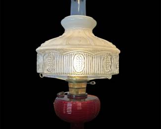 Victorian Style Ruby Red Glass And Milk Glass Electrified Parlor Lamp