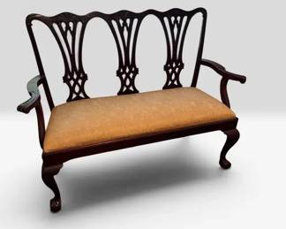 Vintage Chippendale Styled Mahogany TripleChair Back Settee