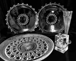 Federal Glass Windsor Button And Cane Pattern Cake Plate , 2 Heisy Lariat 9 Bowls And More