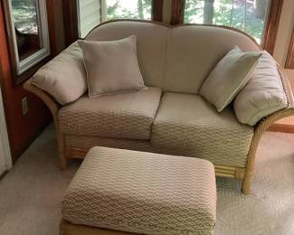Wicker rattan loveseat and footstool