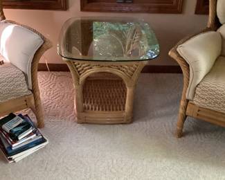 Wicker rattan glass-top coffee table
