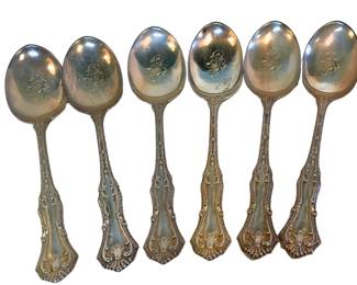	 Set of Six Sterling Rococo Revival Tablespoons