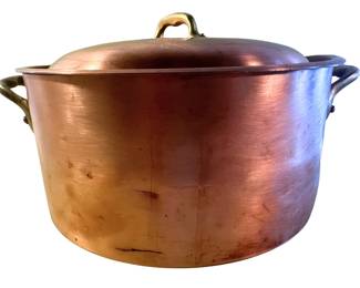 	 Antique Hand-Hammered Copper Stock Pot