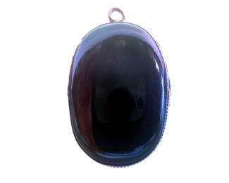 Vintage sterling silver black onyx oval pendant