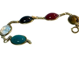 Vintage multi-stone scarab link bracelet