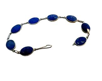 Vintage sterling lapis lazuli bezel-set bracelet